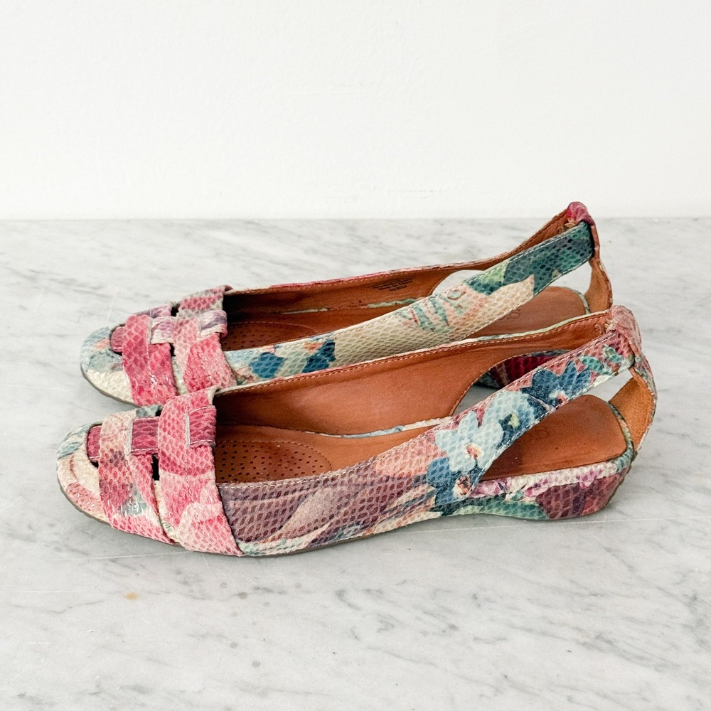Gentle Souls Slingback Flats Snakeskin Embossed Woven Cage Toe Multi 6.5M Wedge